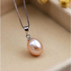 Fresh water pink pearl necklace earrings set S925 chain included